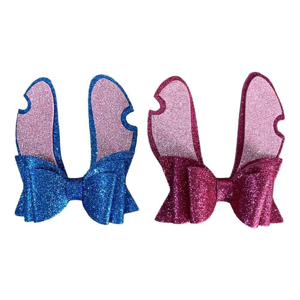 Presilha Laço Com Orelhas E.V.A Glitter Stiko Rosa E Azul