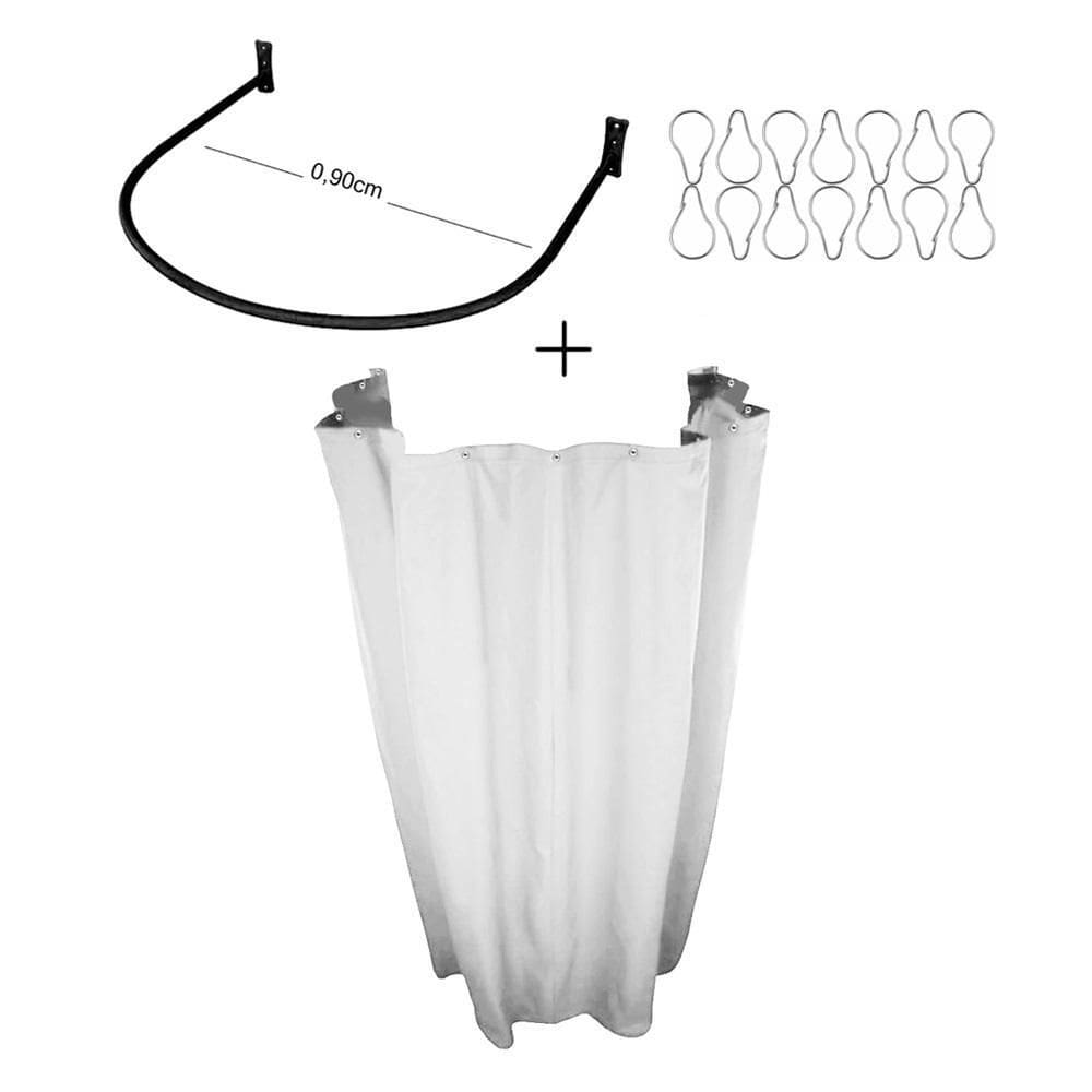 Kit Provador Cortina Branca E Arco 70X70 Para Loja De Roupas
