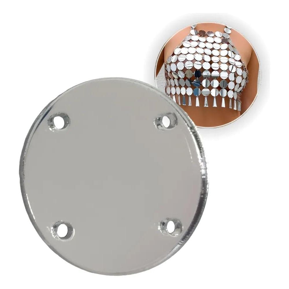 2X Chaton Acrílico 3Cm Prata Espelhado Com Furos Redondo 100