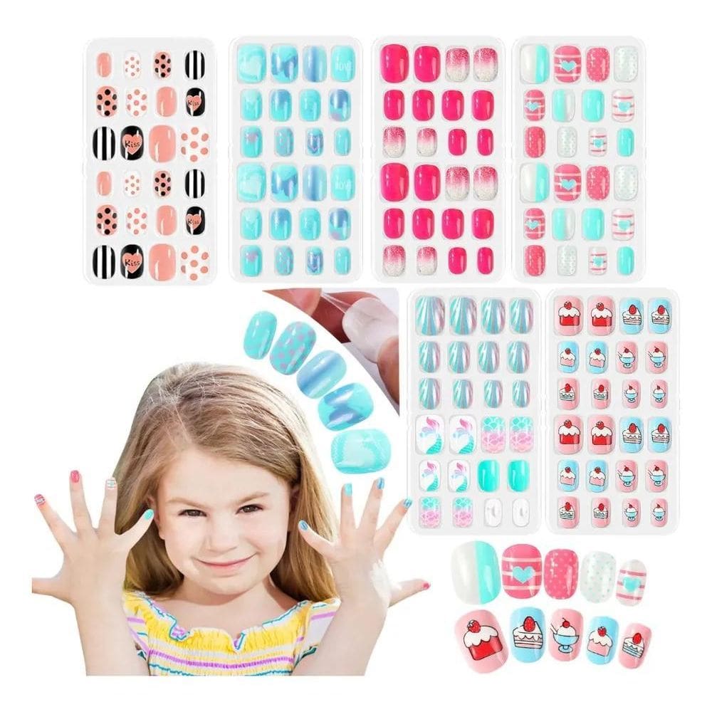 2X Kit 60 Unhas Postiça Infantil Decoradas Adesivo