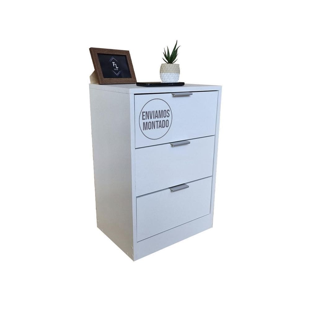 Mesa De Cabeceira 50Cm 3 Gavetas Quarto Cama Puxador Cinza