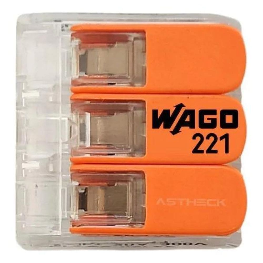 2X Conector Emenda Wago 3 Vias 4Mm Transparente-221-413 - 10