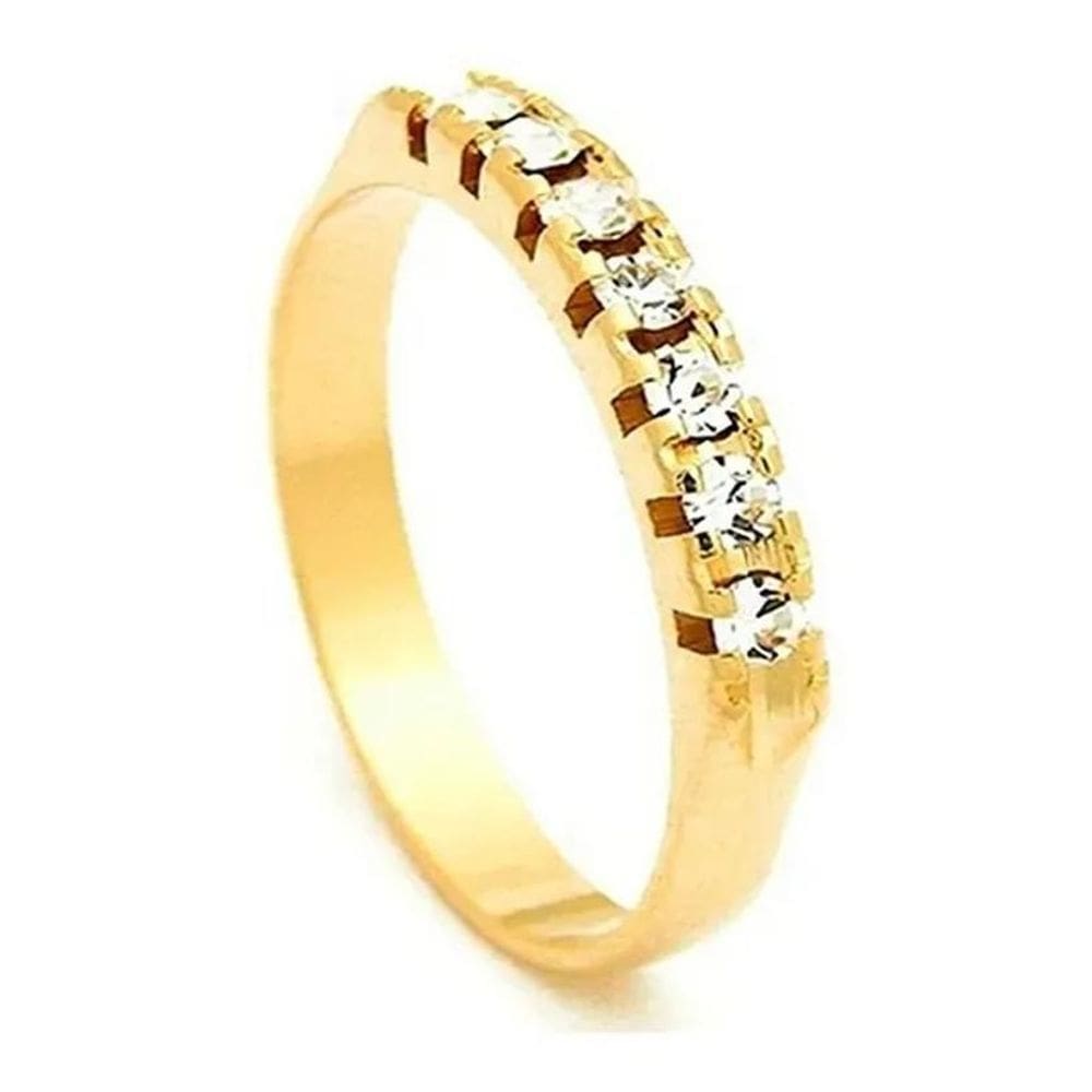 2X Meia Aliança Tugstênio Banhada A Ouro Zirconia Cor Diaman