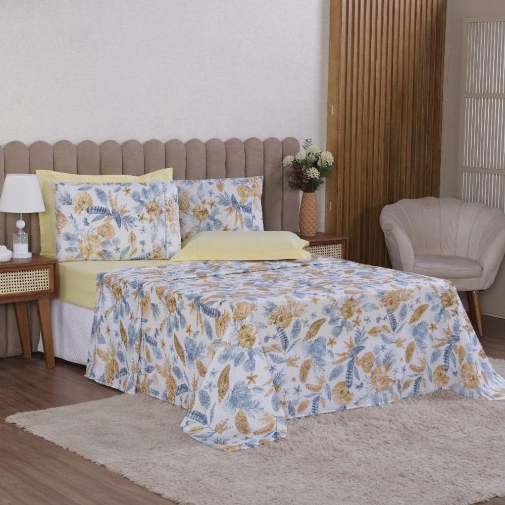 Jogo Cama Queen 4P Lençol + Fronha Esmeralda Percal 100%