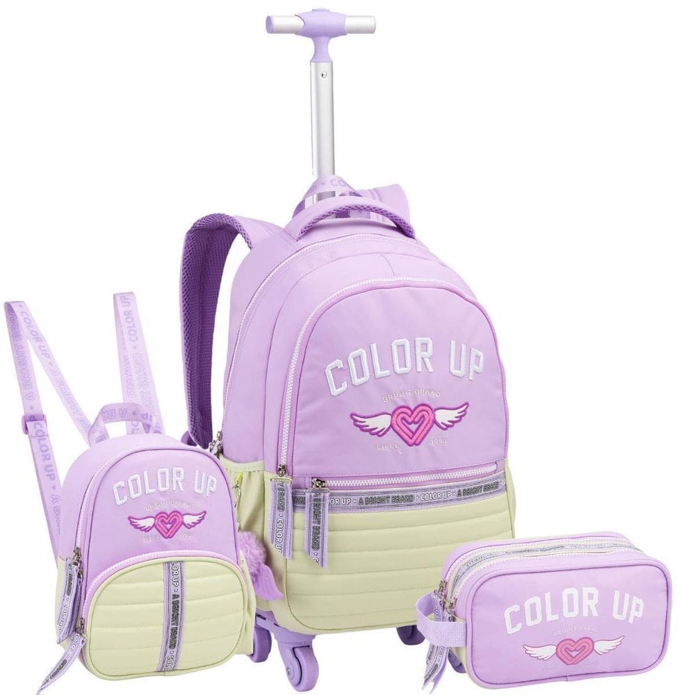 Kit Mochila Rodas Escolar Color Up Estojo Lancheira - Lilás
