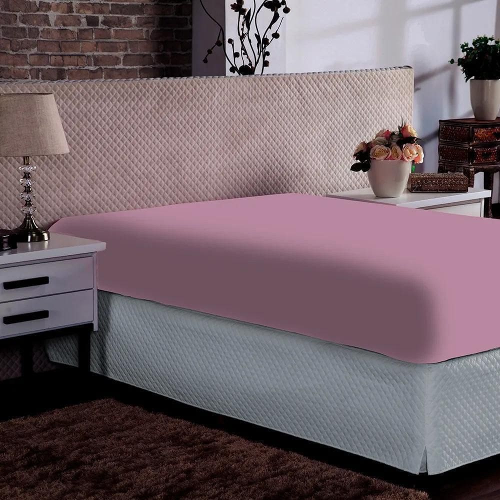 Lençol Queen Com Elástico Doce Vida - Portallar Rosa Cravo