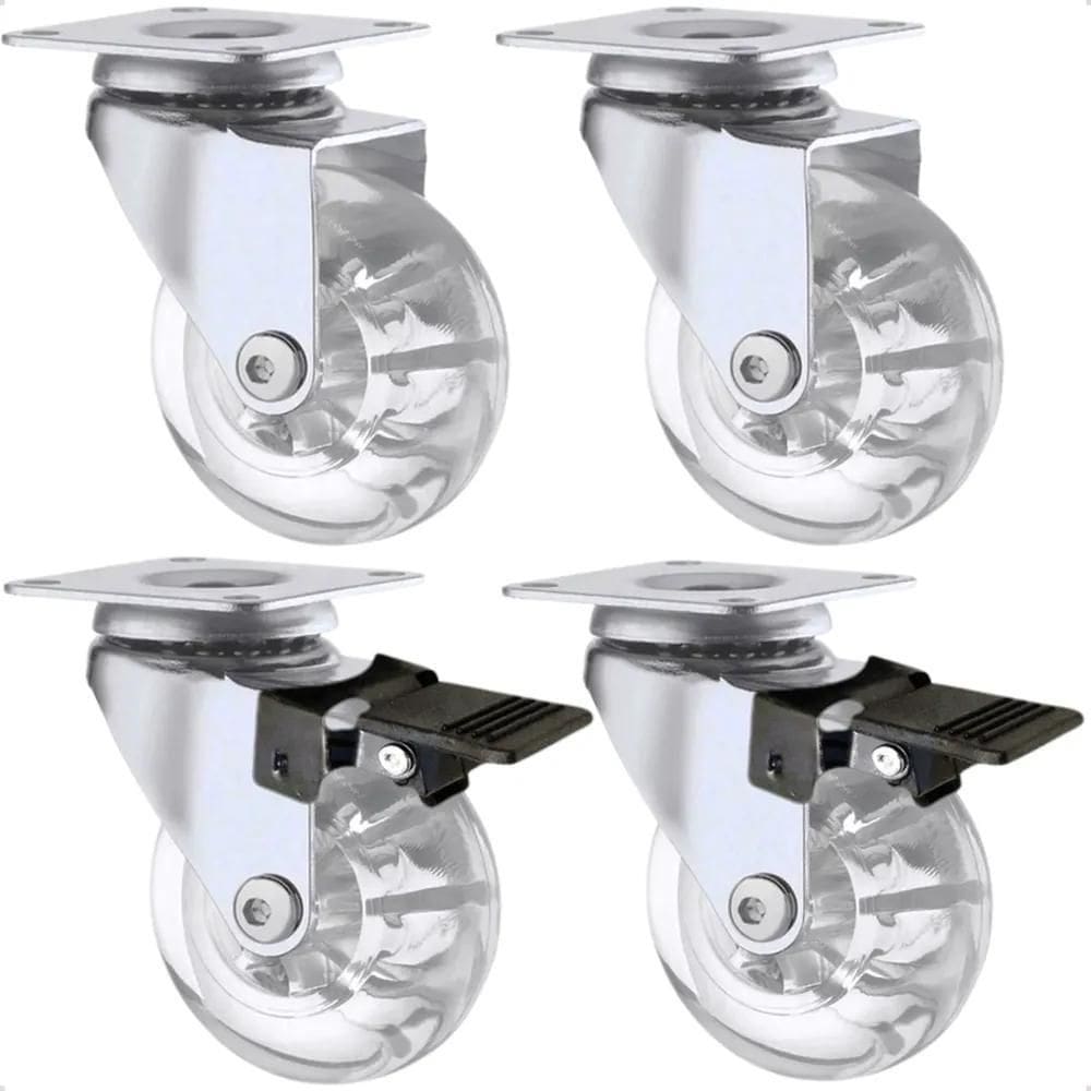 2X Kit 4 Rodinhas 50Mm Gel Silicone 2 Com 2 Sem Trava Rodizi