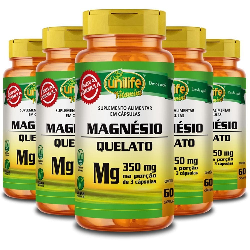 Kit 5 Magnésio Quelato Unilife 60 Cápsulas