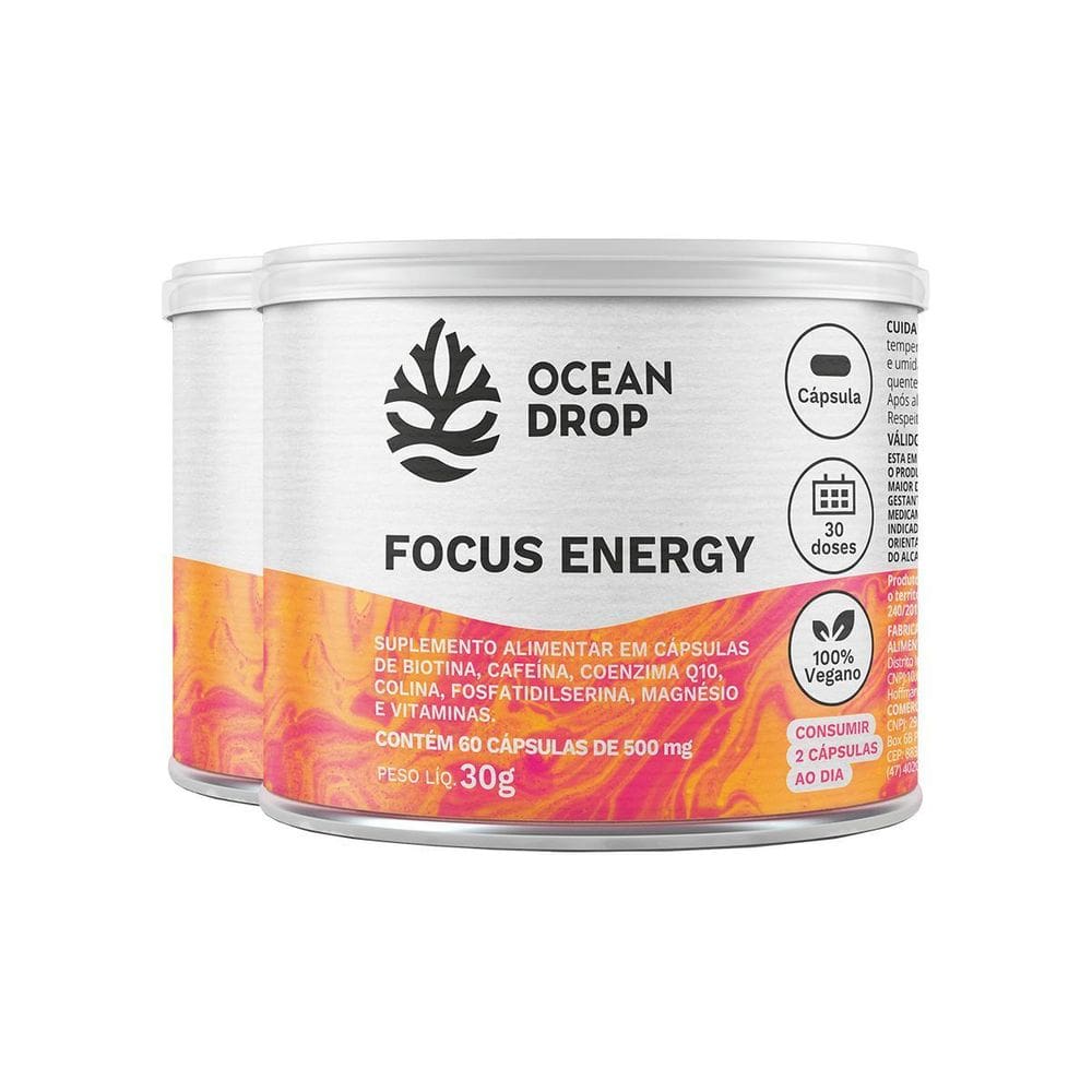 Kit 2 Focus Energy Ocean Drop Vegano 60 Cápsulas