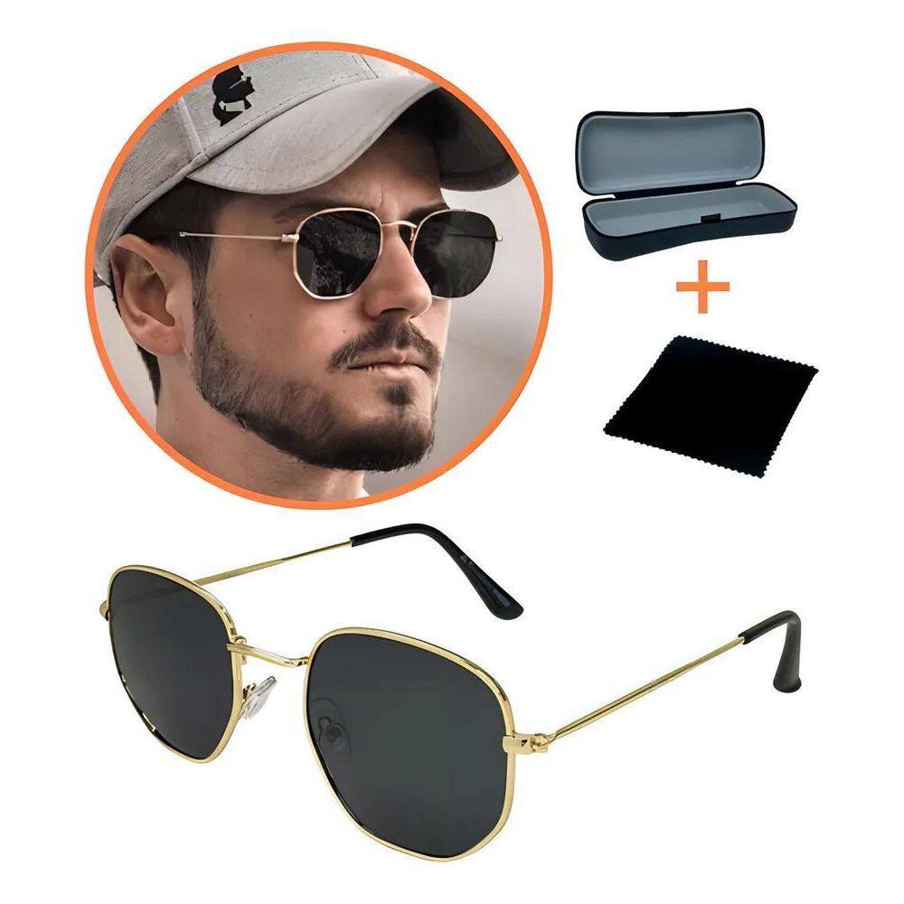 2X Óculos De Sol Hexagonal Unissex Retro Cor Preto Cor Da Ar