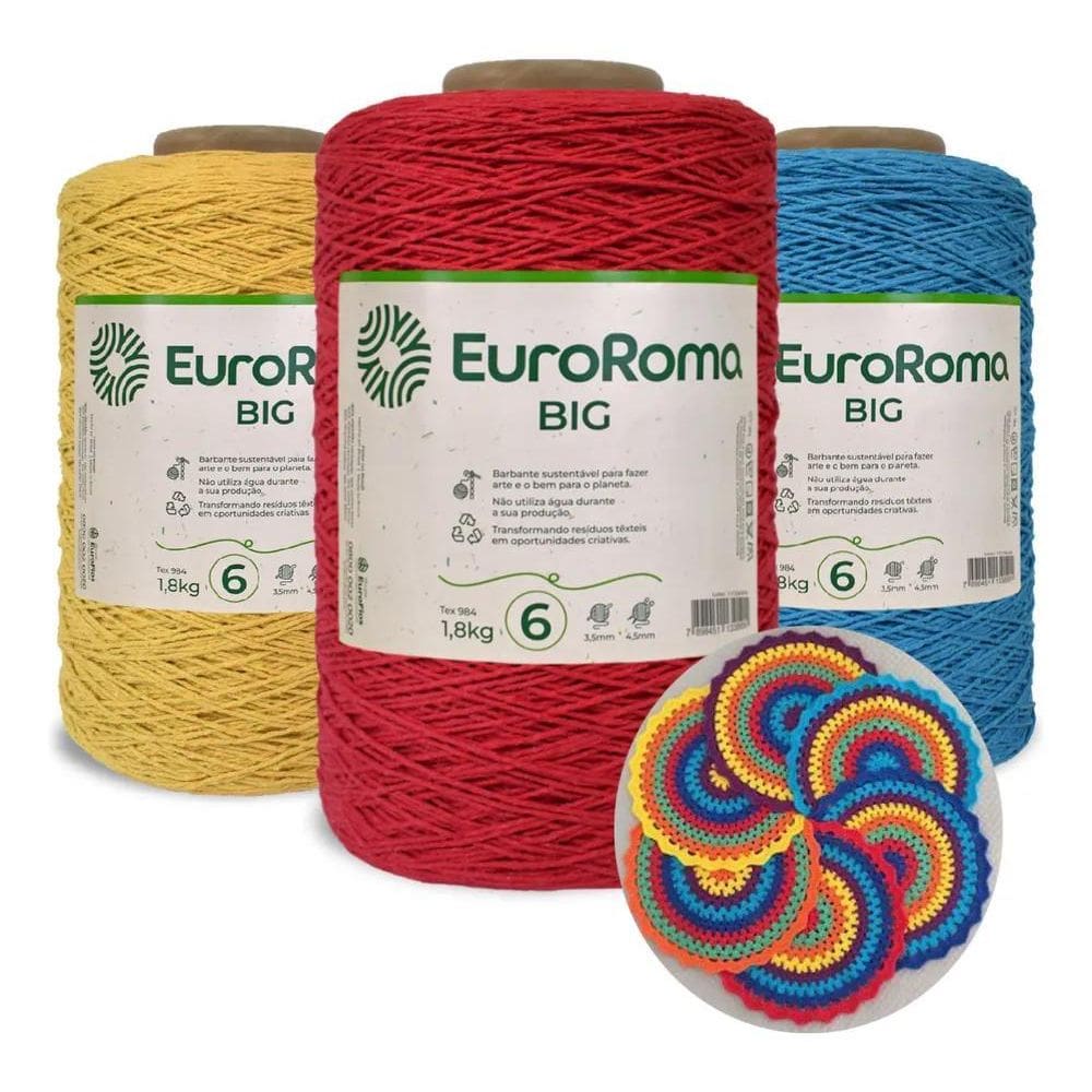 2X Barbante Euroroma Big 1,8 Kg Fio 6 Para Croche Varias Cor