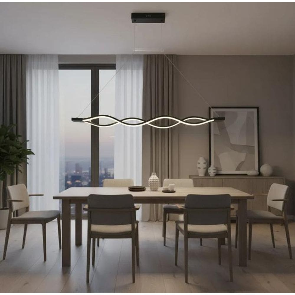 Pendente Moderno Infinito Mesa De Jantar Espiral Led Preto