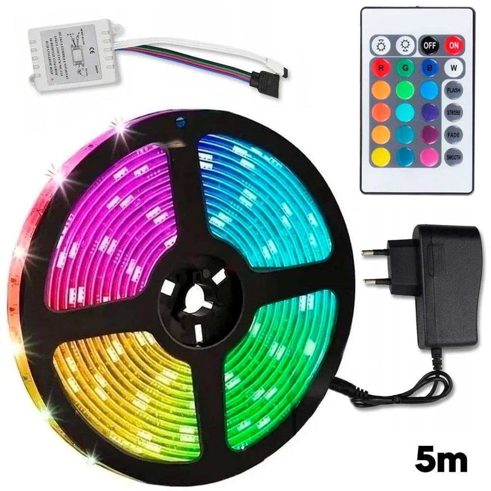 Fita Led Rgb 5M Luz Digital Colorida C/Controle Brilho