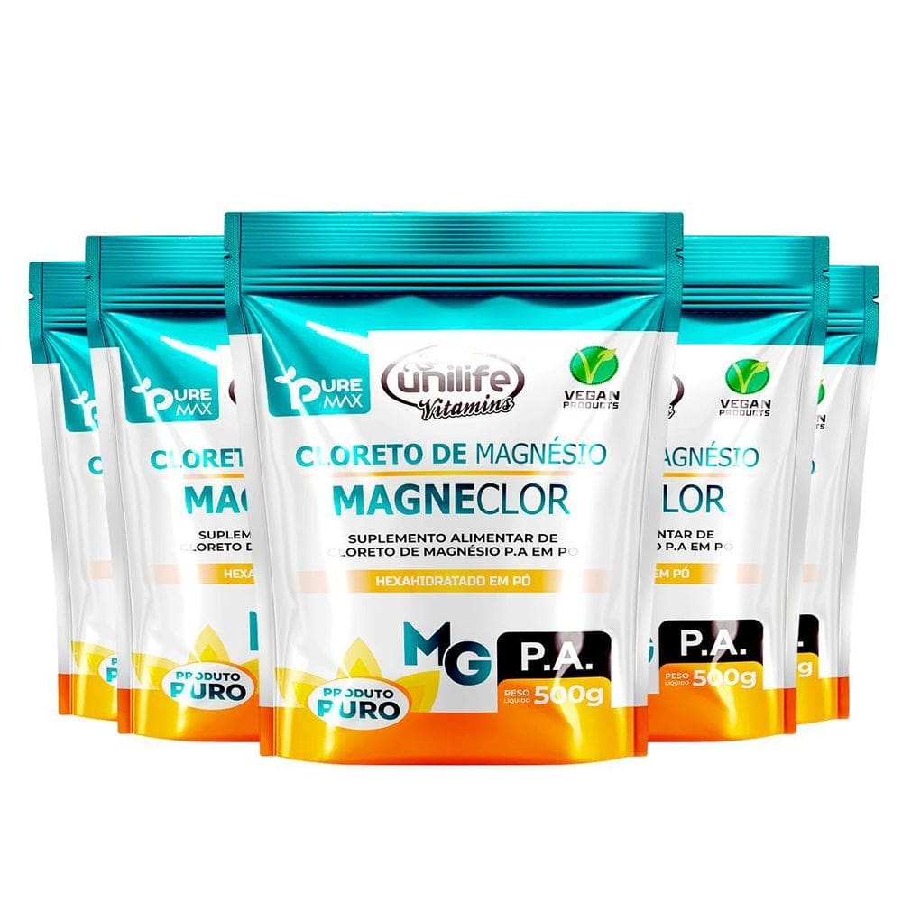 Kit 5 Magneclor Cloreto De Magnésio P.A Unilife 500G