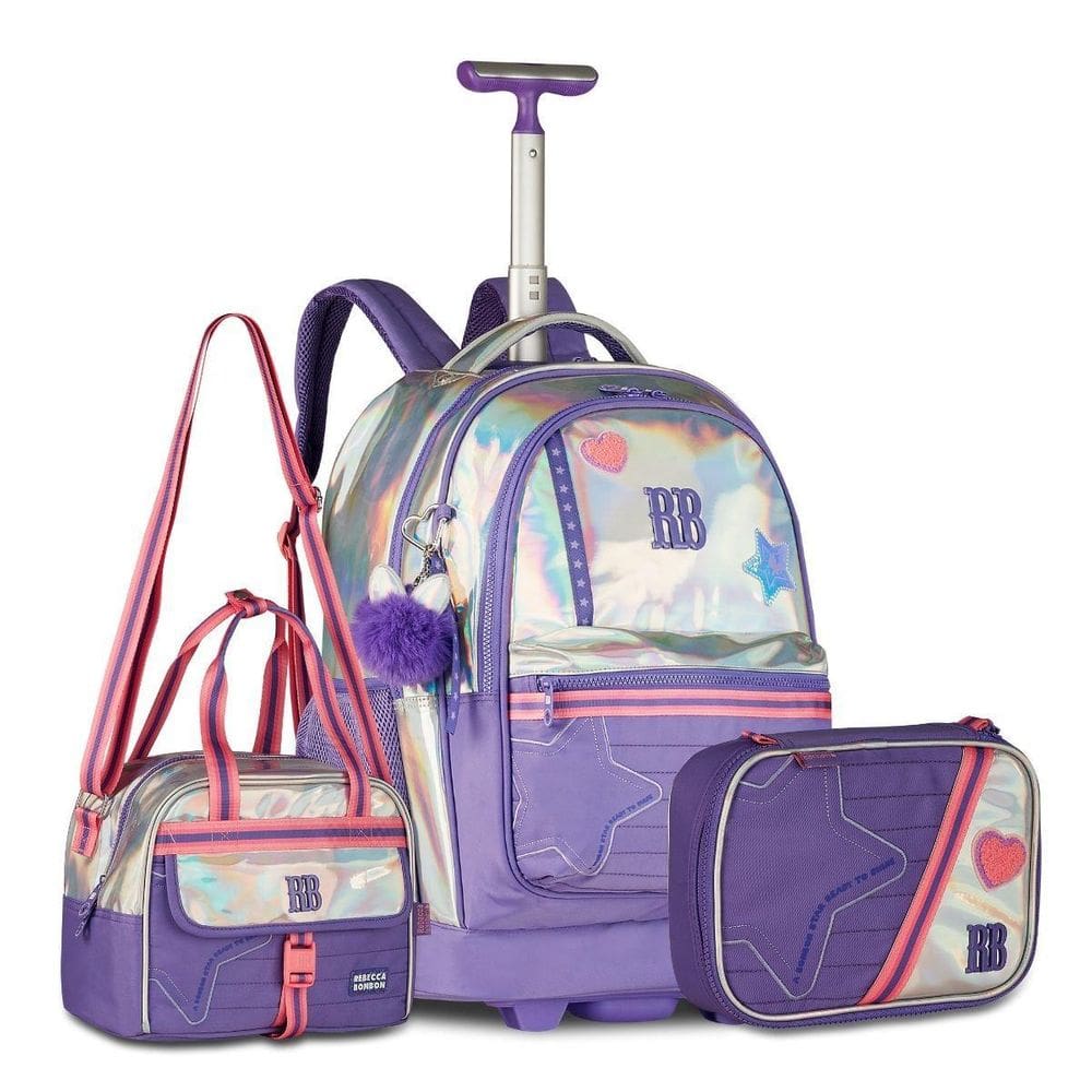 Kit Rebeca Bonbon Holográfico Mochila Com Lancheira E Estojo