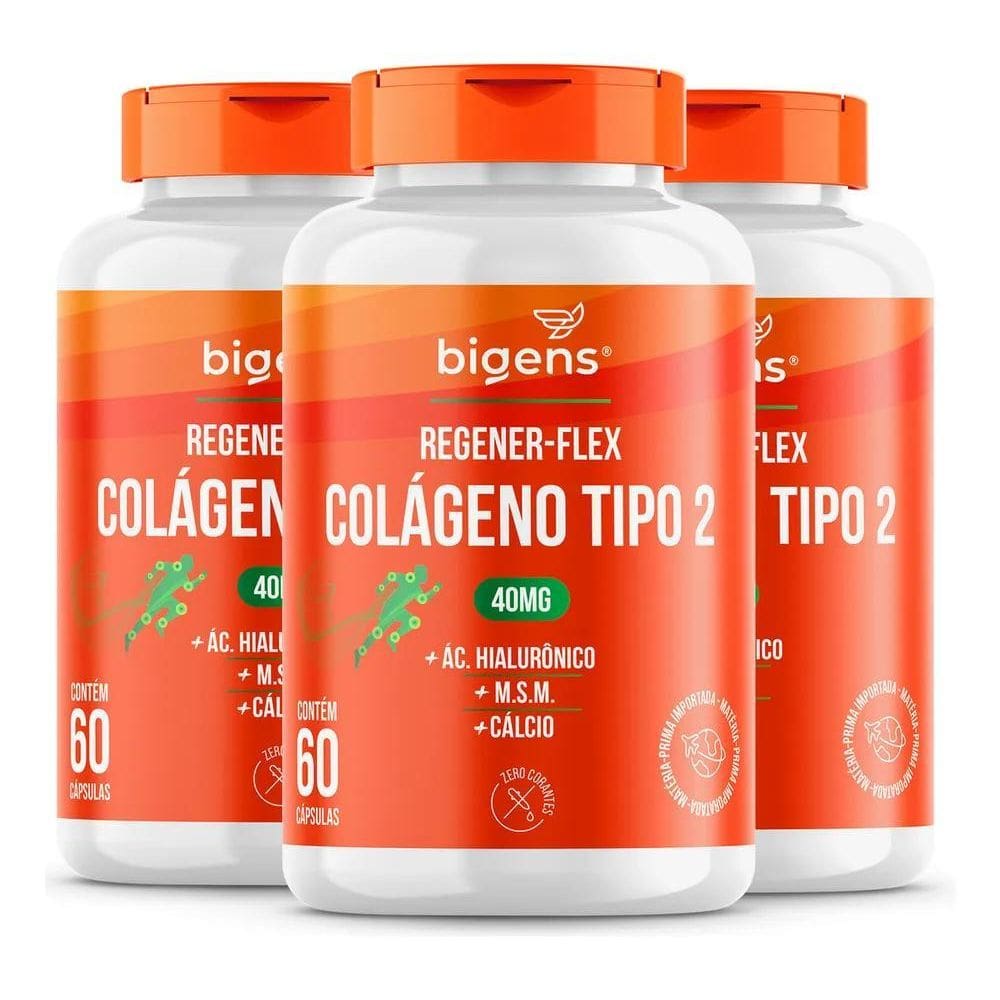 2X Kit 3X Regener Flex, Colágeno Tipo 2 40Mg, Ácido Hialurôn