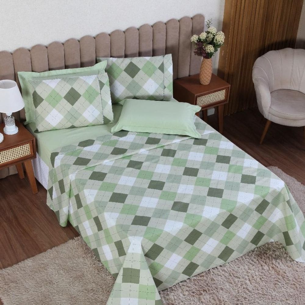 Jogo Cama King 6P Lençol + Fronha Esmeralda Percal 100%