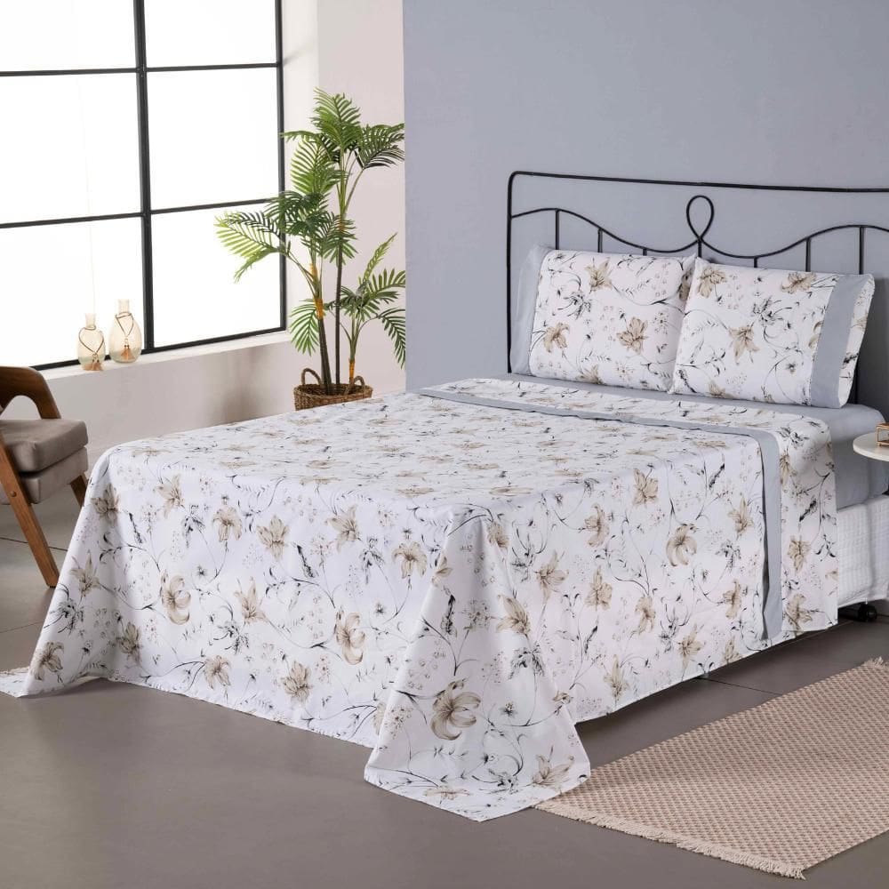 Jogo De Lençol Encantare Ponto Palito 4 Peças Queem Cinza