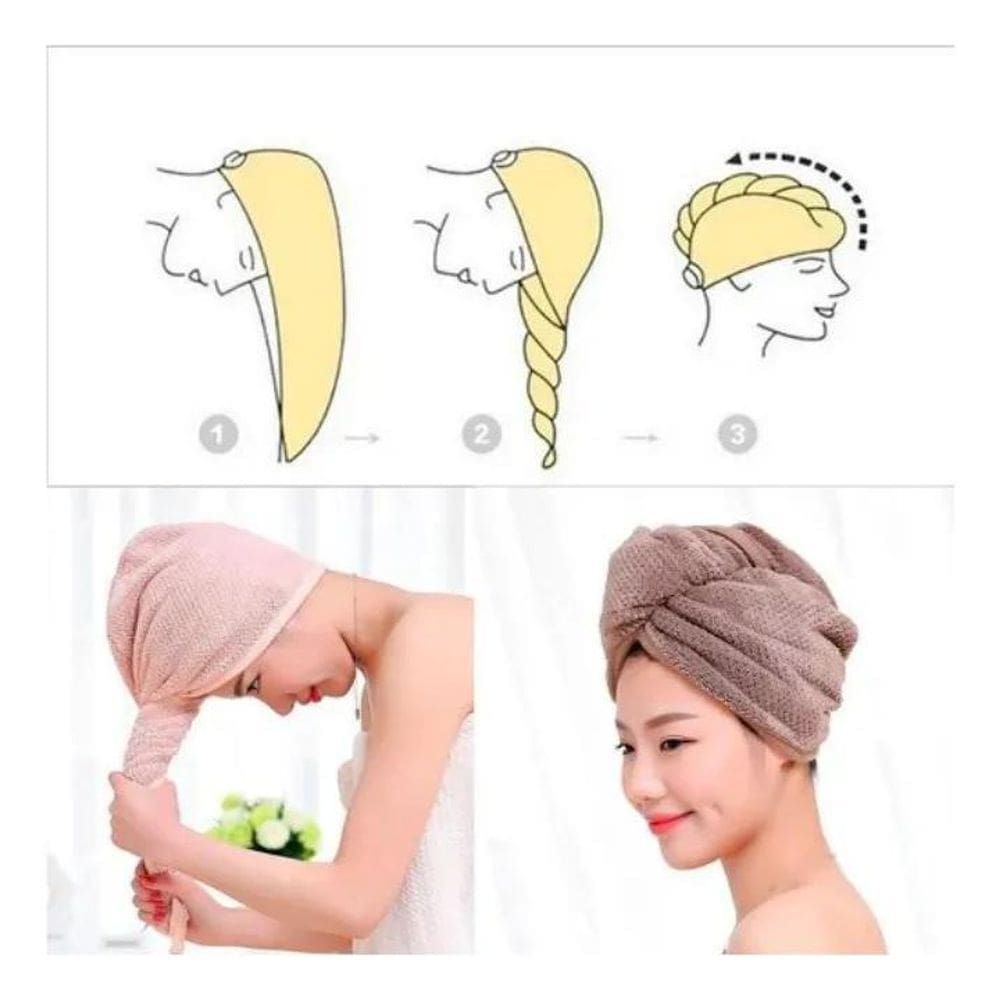 2X Kit 2 Touca Toalha De Secar Cabelo Rápido Prática
