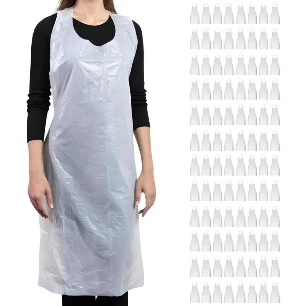 2X 100 Avental Plástico Descartável Impermeável Branco 120X6