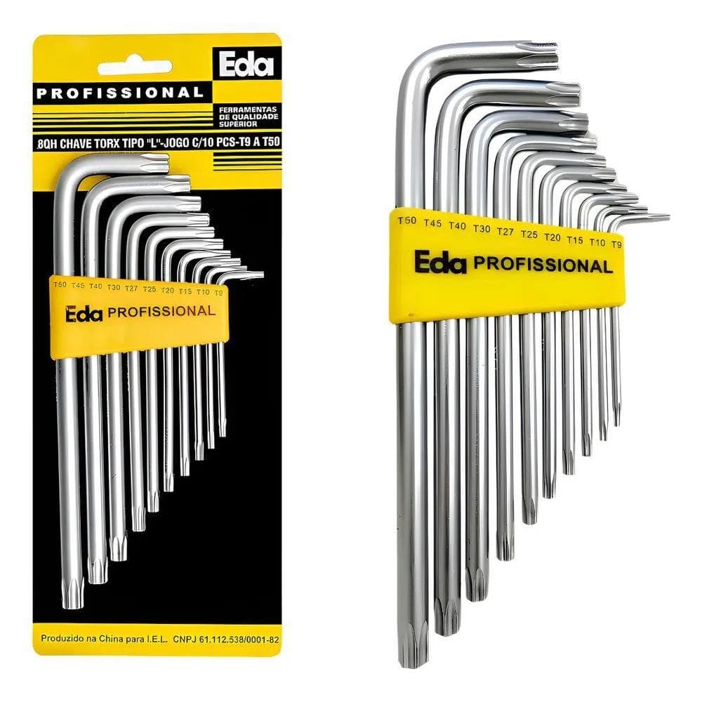 Chave Para Parafuso Torx Aço Tipo L 10 Peças T9 A T50 Eda Co