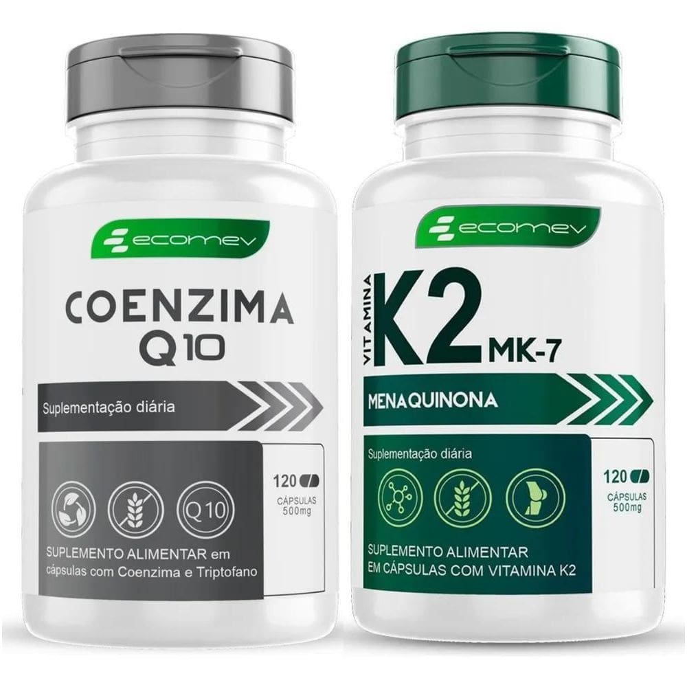 2X Vitamina K2 Mk7 + Coenzima Q10 Ubiquinol Puro 240Cp Ecome