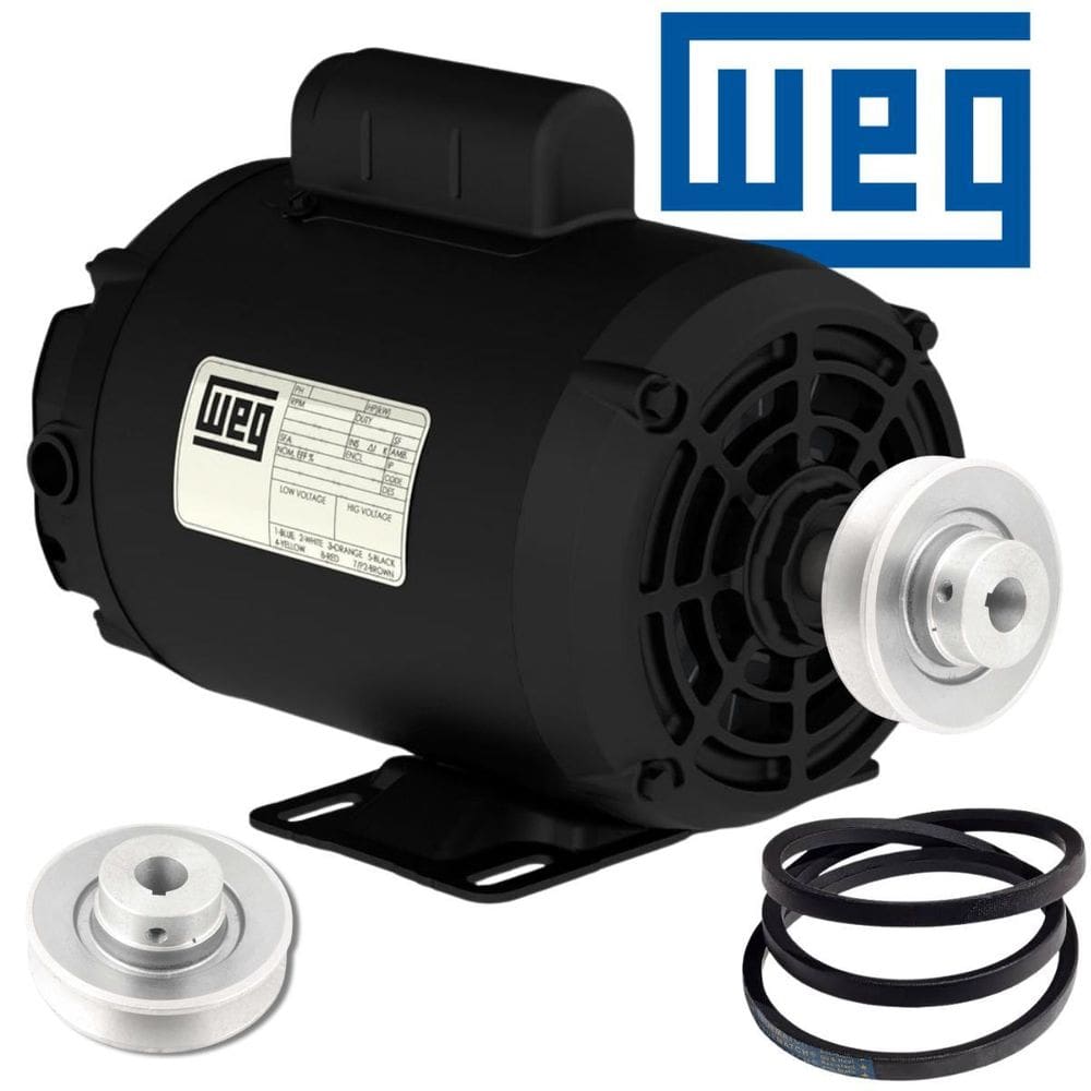 Motor Betoneira + Polia + Correia 1Cv Monofásico Baixa Rpm