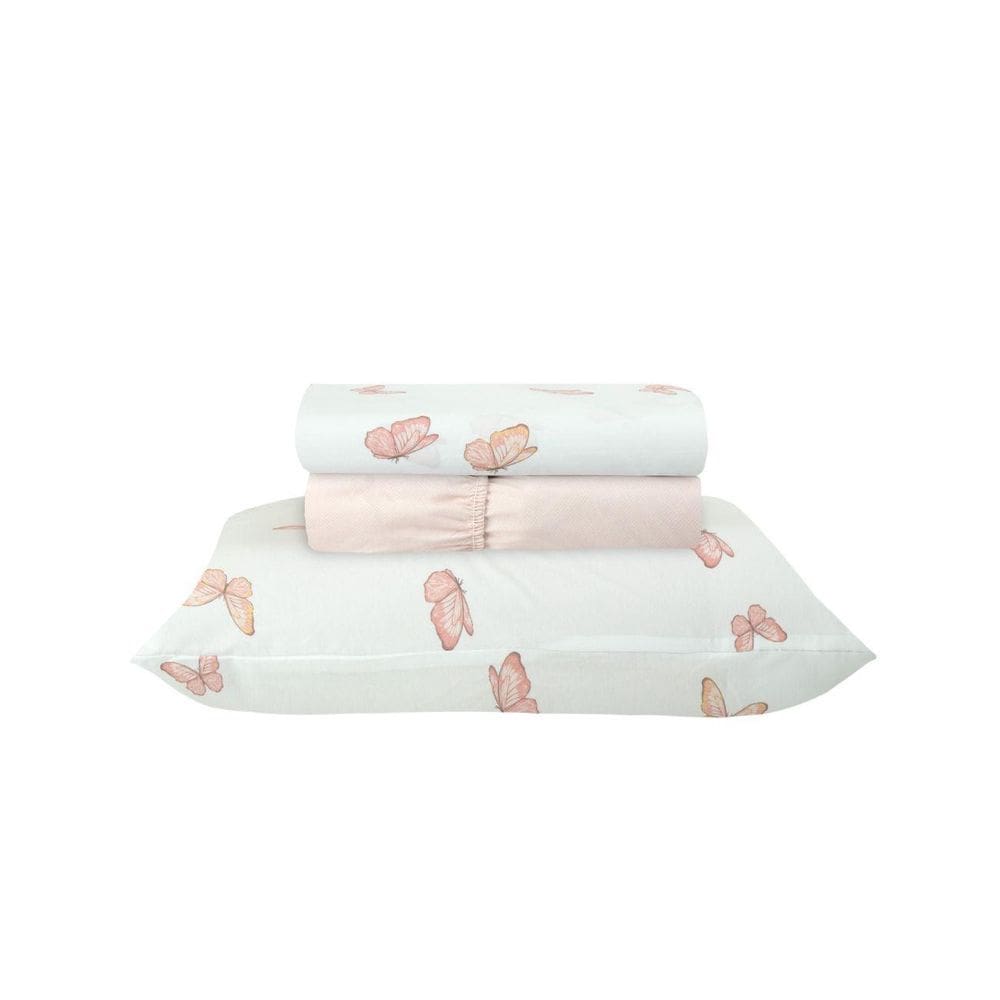 Jogo De Cama Solteiro Sultan 180F Sonhare Prata Borboleta