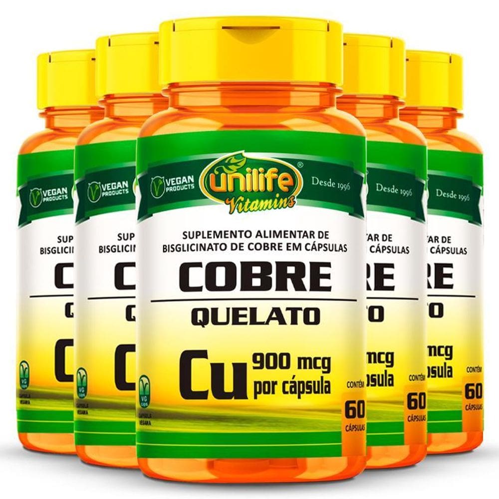 Kit 5 Cobre Quelato Unilife 60 Cápsulas