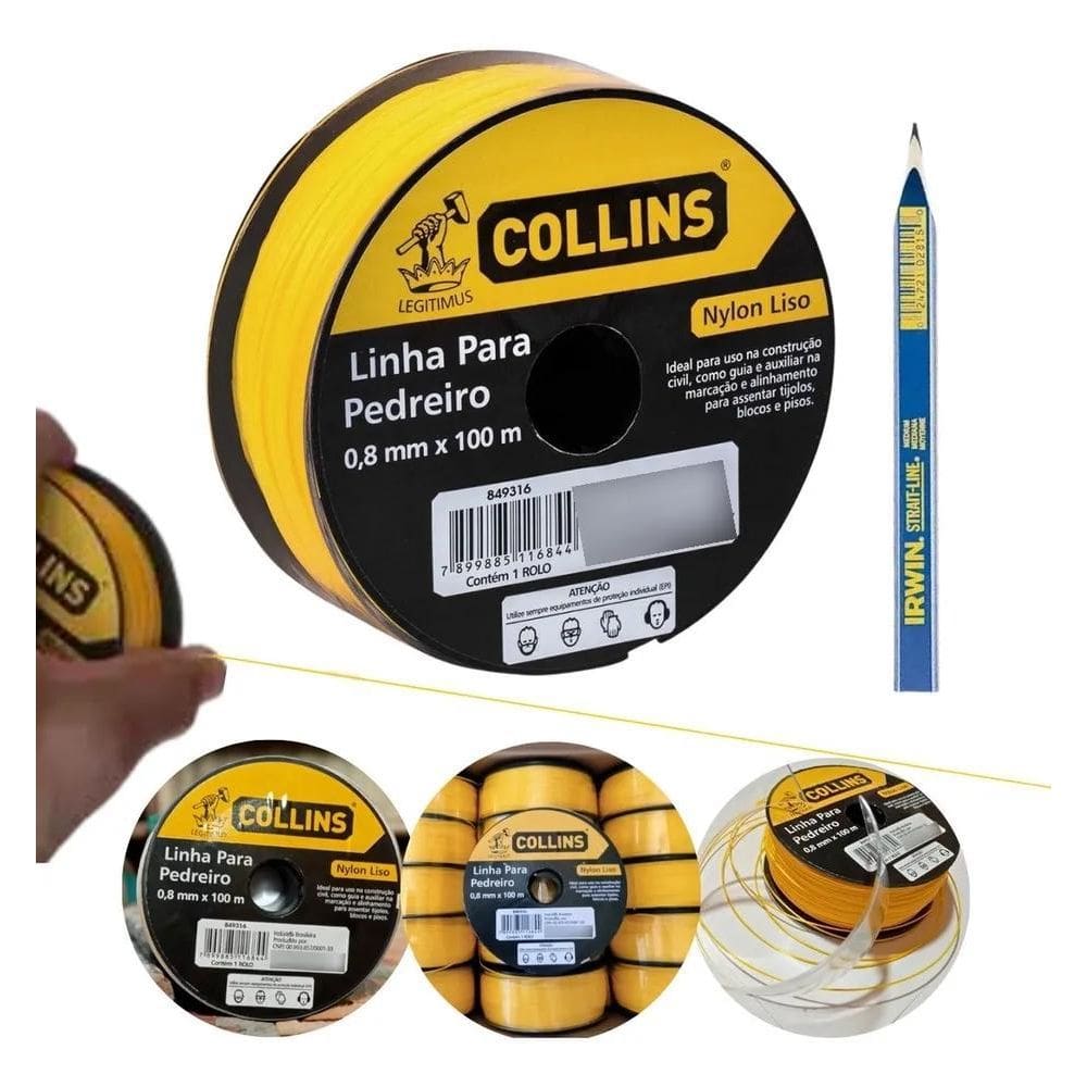 2X Linha Pedreiro Nylon Premium Amarela 0,8Mm X 100Mts Colli