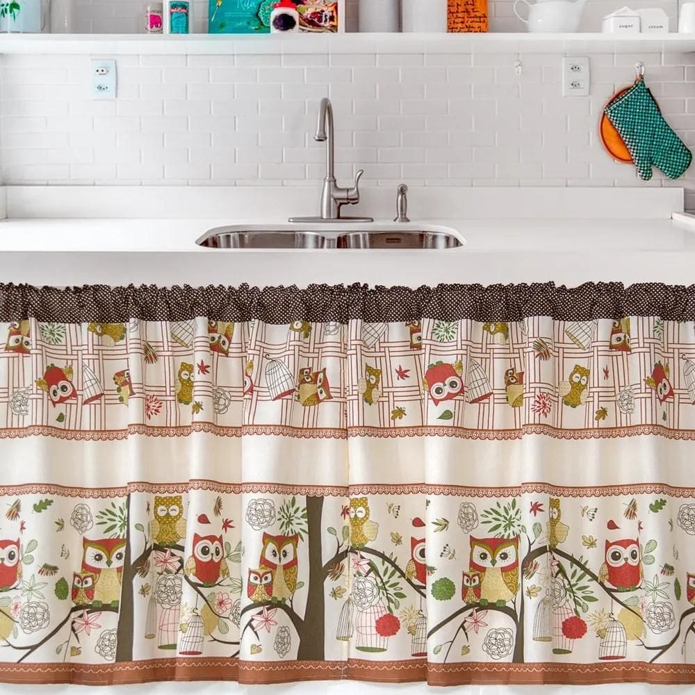 2X Cortina Pia 2,20M X 80Cm Alt.- Lindas Estampas Cor Coruja