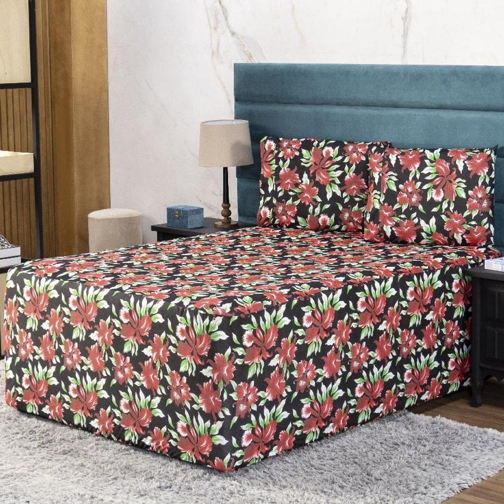 Jogo De Lençol Luva Casal Conjugada Colchão E Box Malha 3P