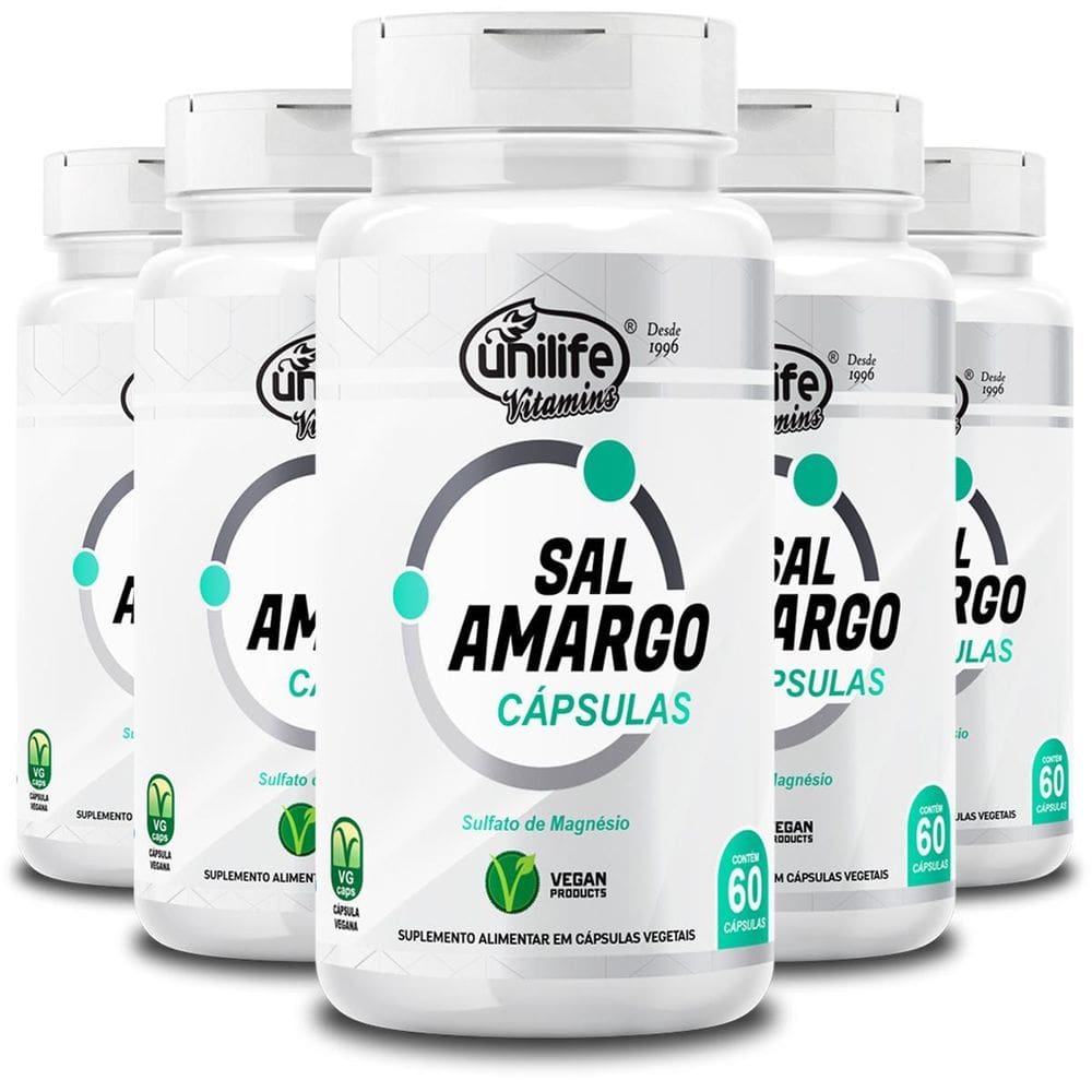 Kit 5 Sal Amargo Unilife 60 Cápsulas 850Mg