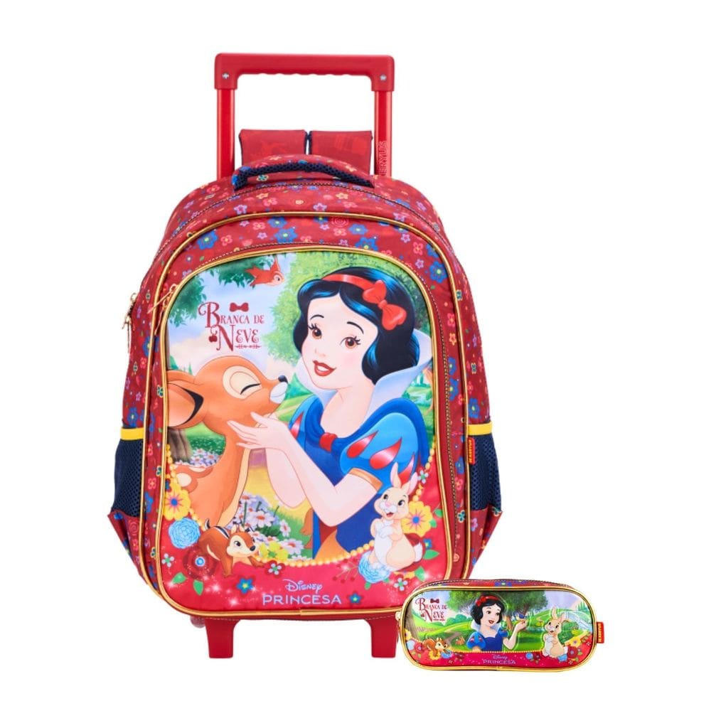 Kit Branca De Neve Luxo Mochila Rodas Alças + Estojo Duplo