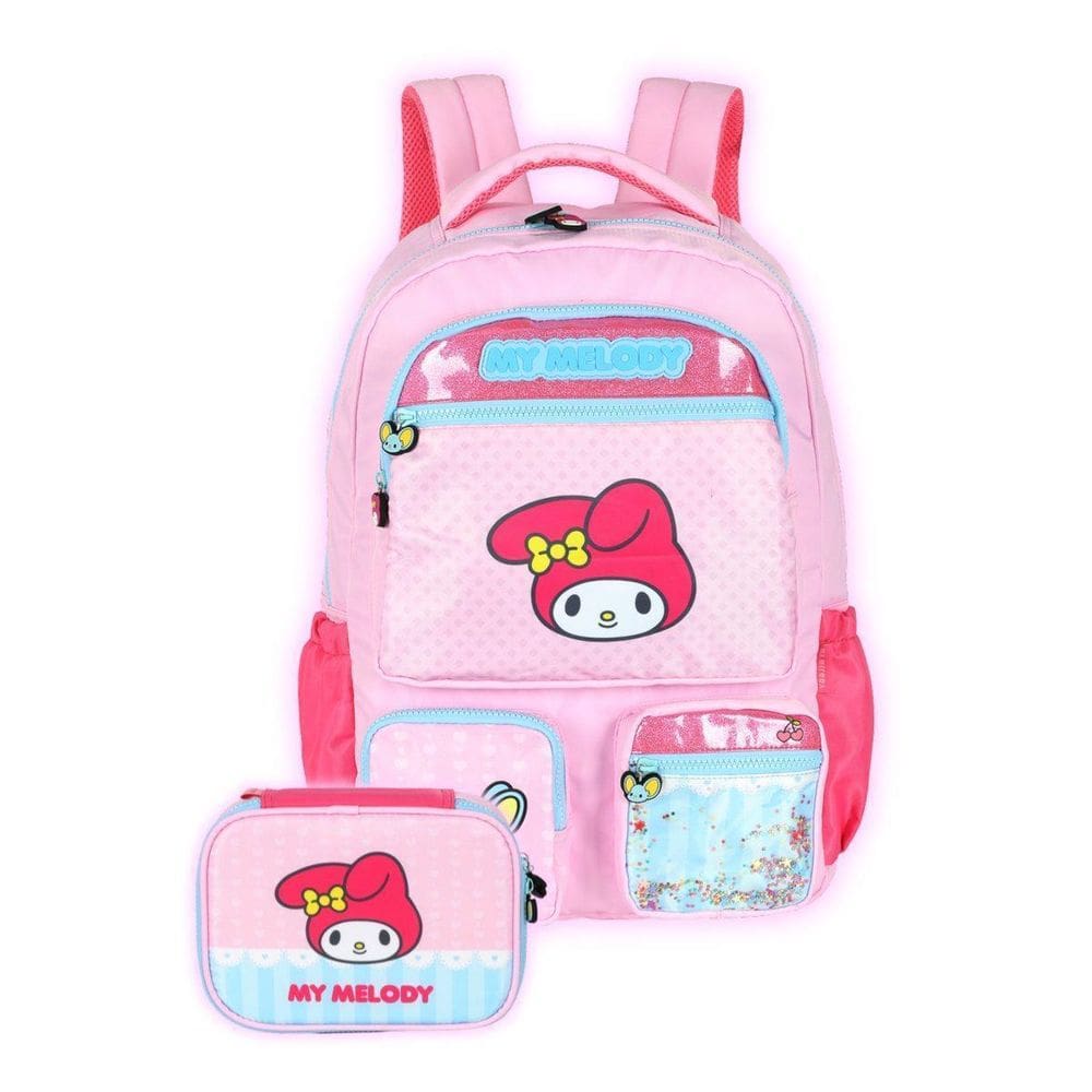 Kit Mochila Costas My Melody Meninas Hello Kitty Estojo Box