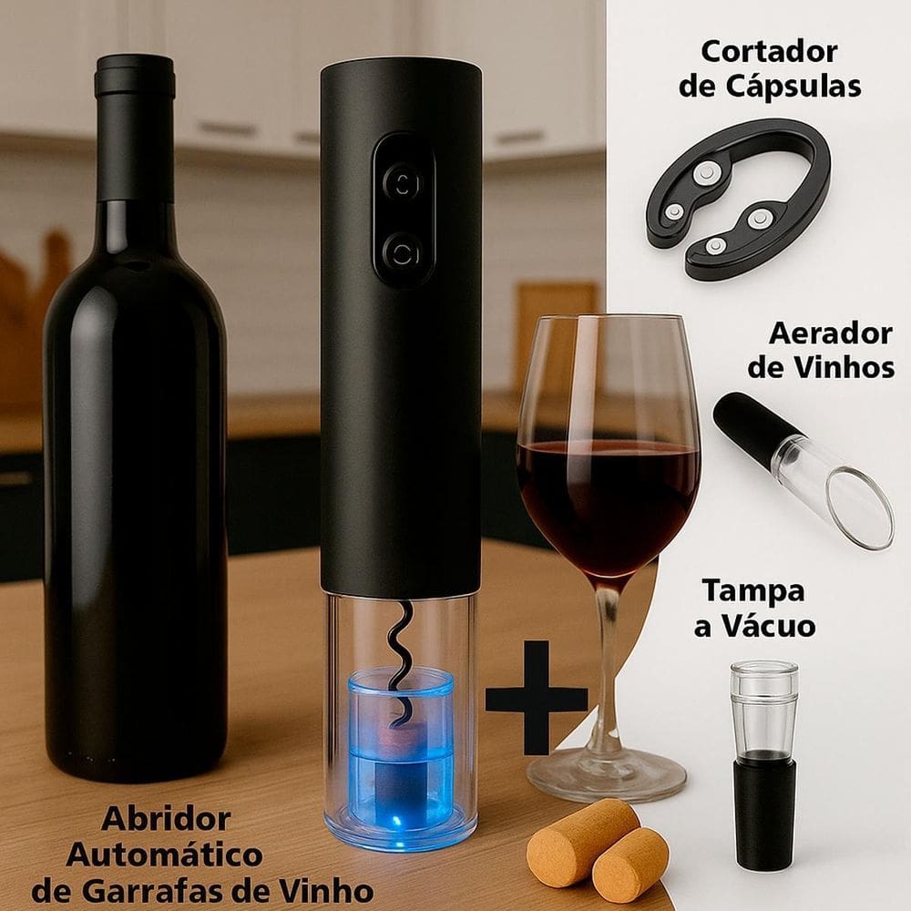 Abridor De Vinho Kit Completo Com Pilha E Abridor