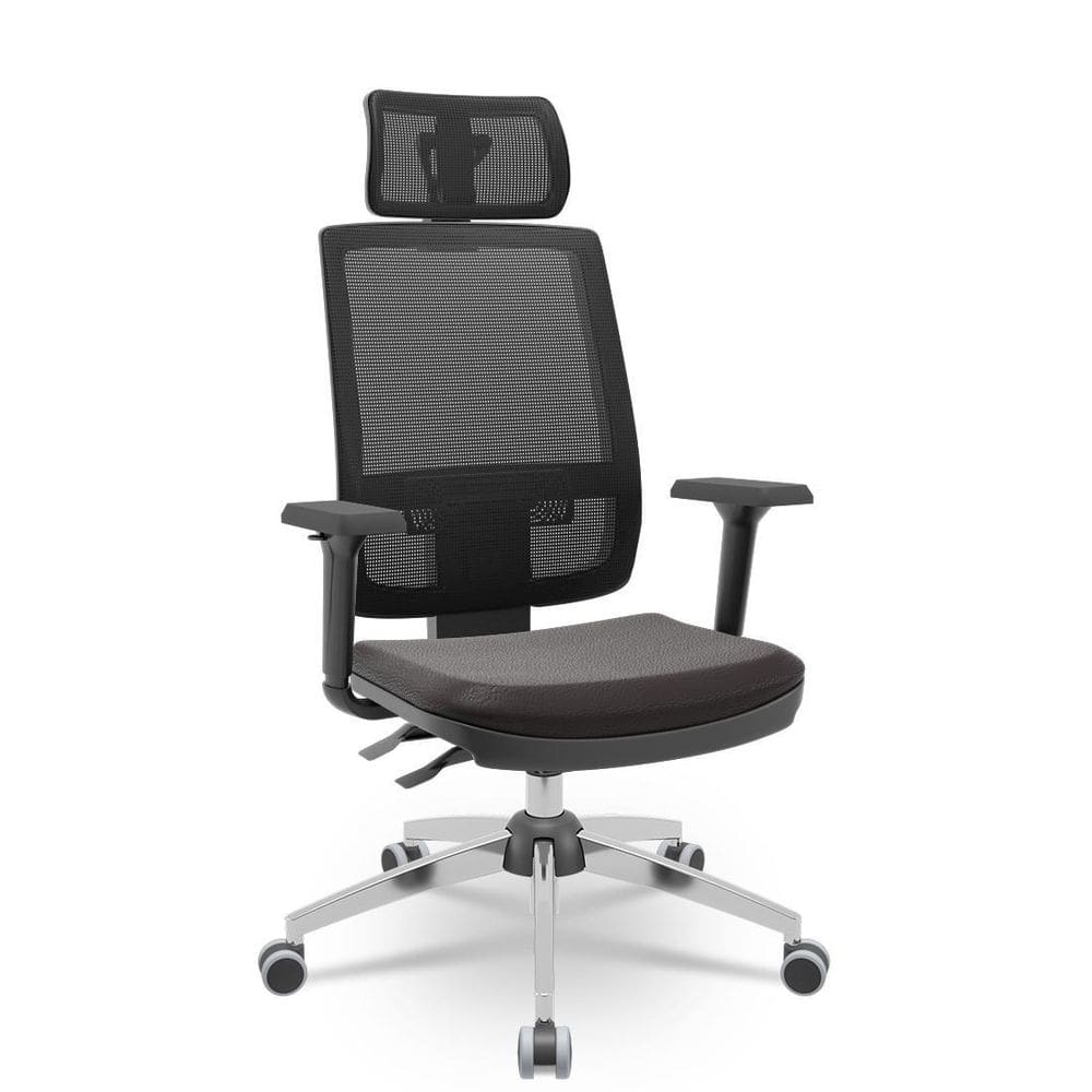 Cadeira Brizza Tela 3D Backplax Cromada Com Apoio Sint Café