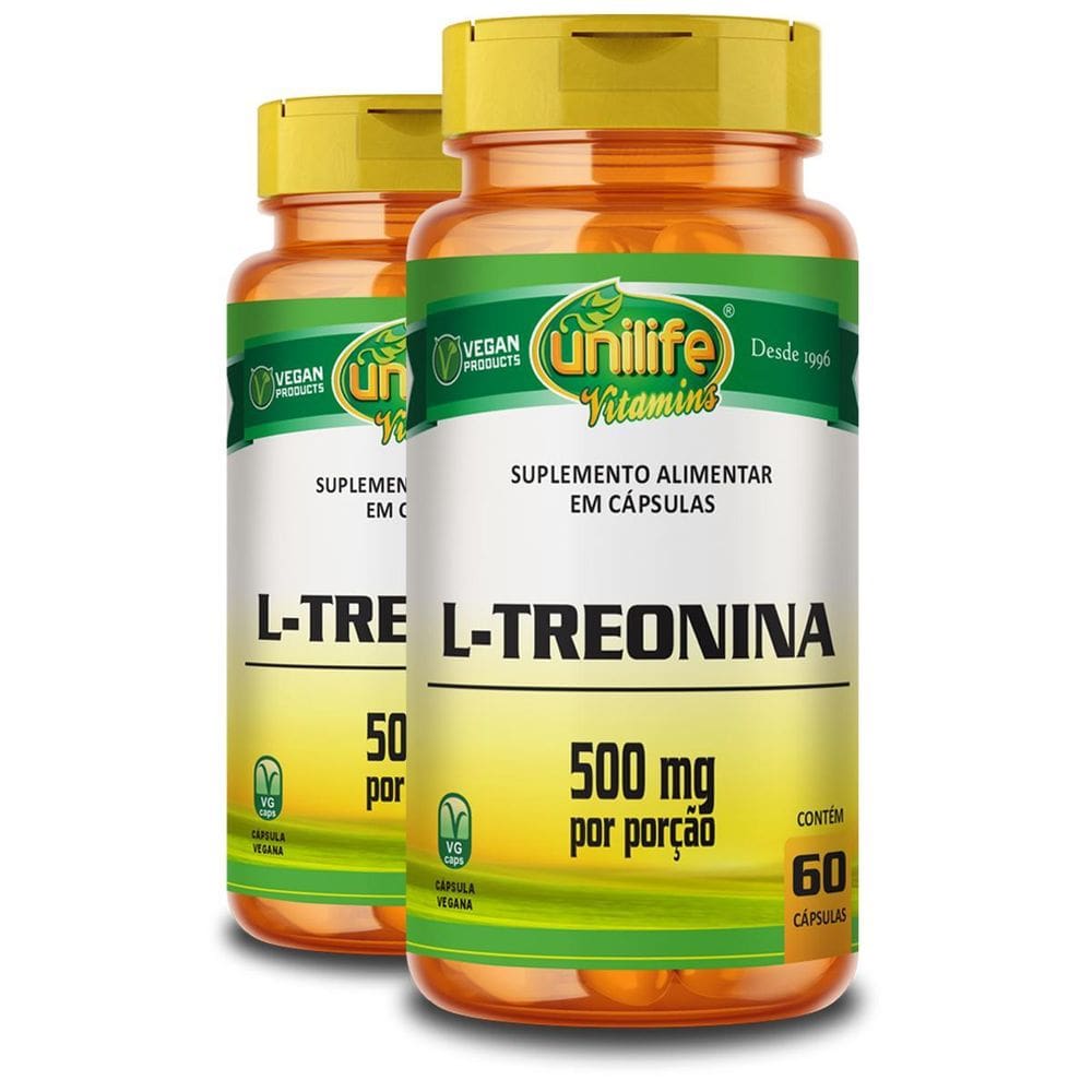 Kit 2 L-Treonina Unilife 500Mg 60 Cápsulas