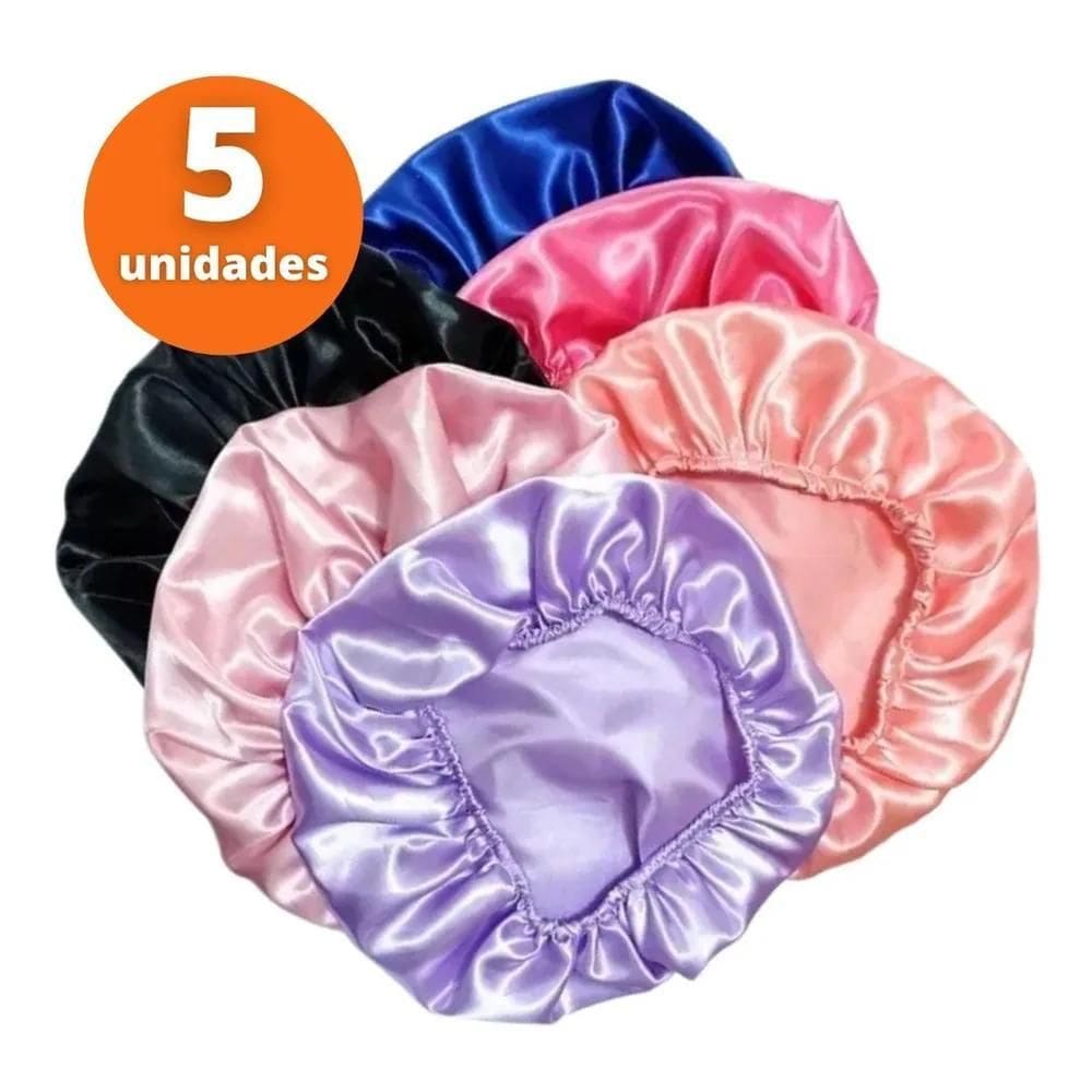 2X Touca De Cetim Antifrizz Kit 5Un Coloridas