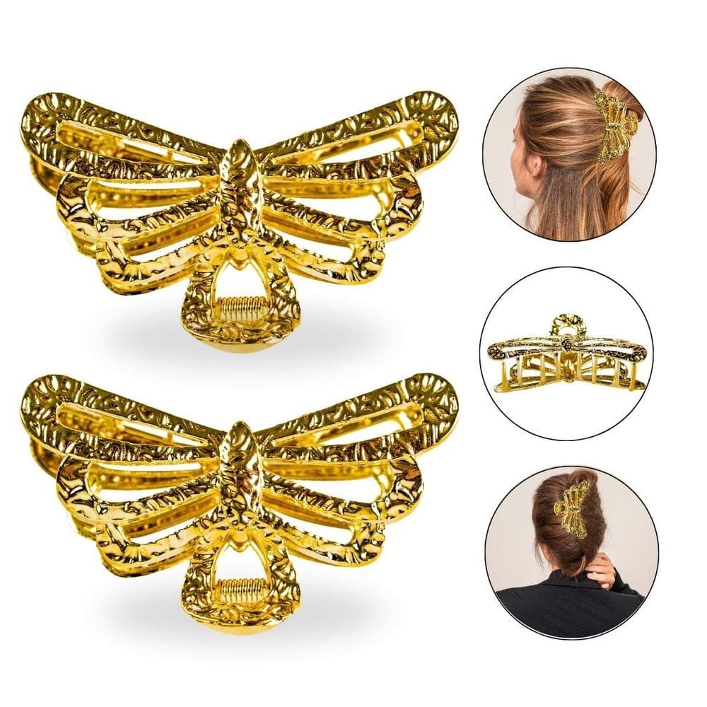 Kit 2 Presilha Prendedor Cabelo Libélula Asas Dourada Metal