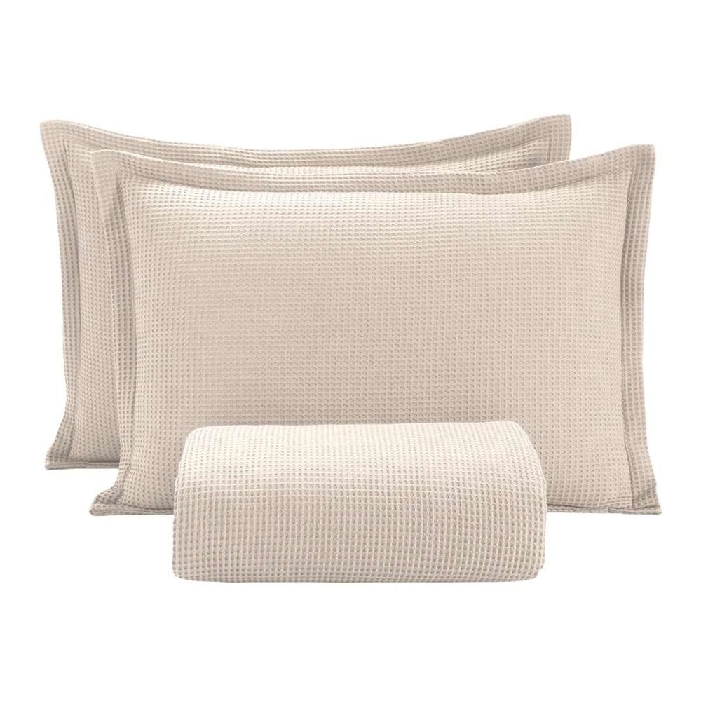Colcha Queen Piquet Dohler 03 Peças Lisa 2,40X2,50M Bege