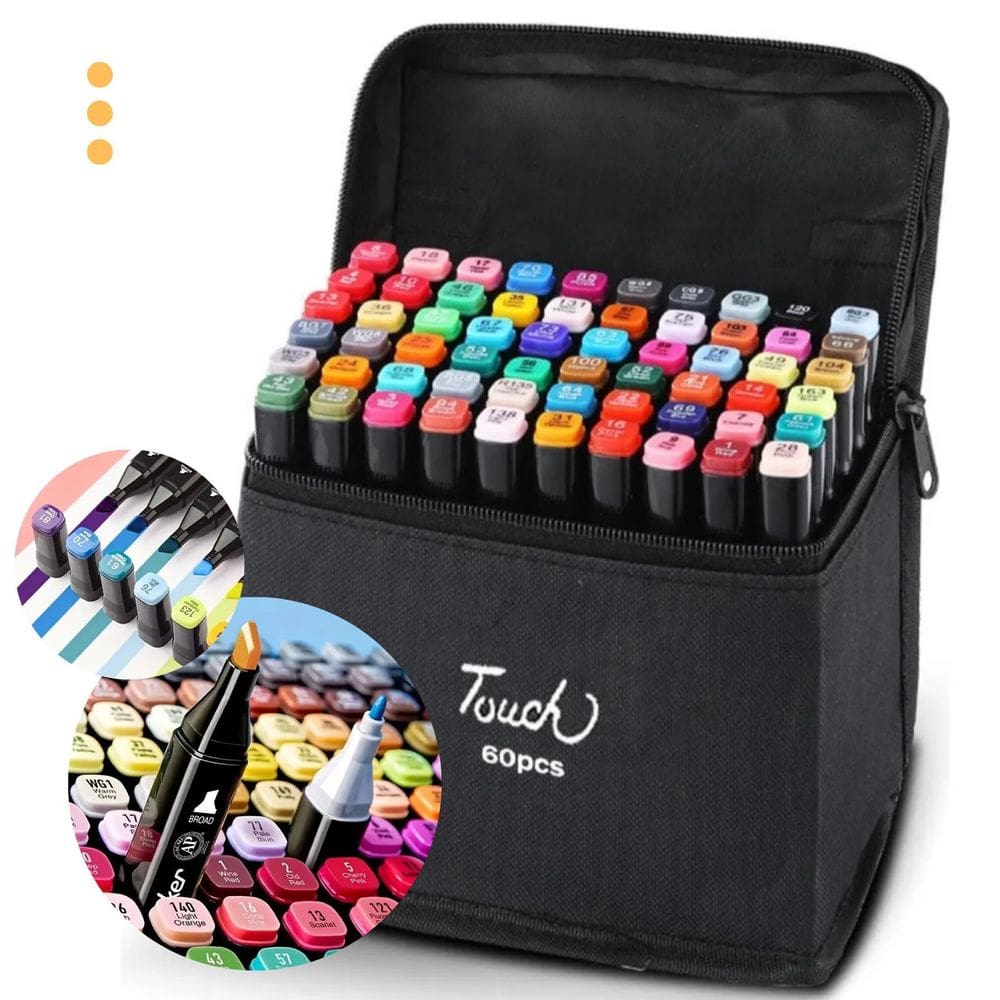 Conjunto Canetinhas Marcador Touch Ponta Dupla 60 Cores Para Criatividade