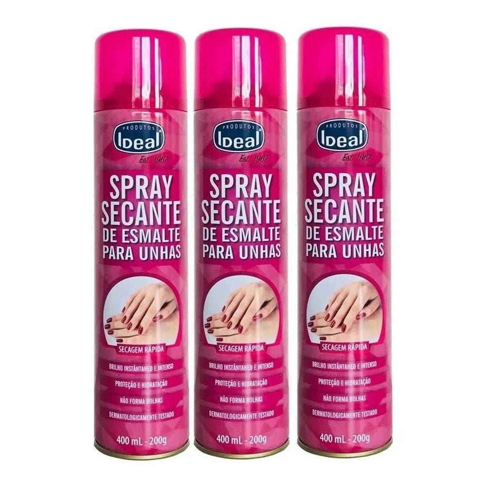 2X Kit 3 Unidades Spray Secante De Esmalte 400Ml Ideal