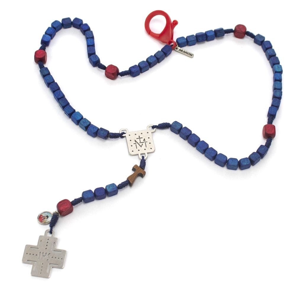 Terço Carisma Franciscano Carlo Acutis Azul Madeira 8Mm