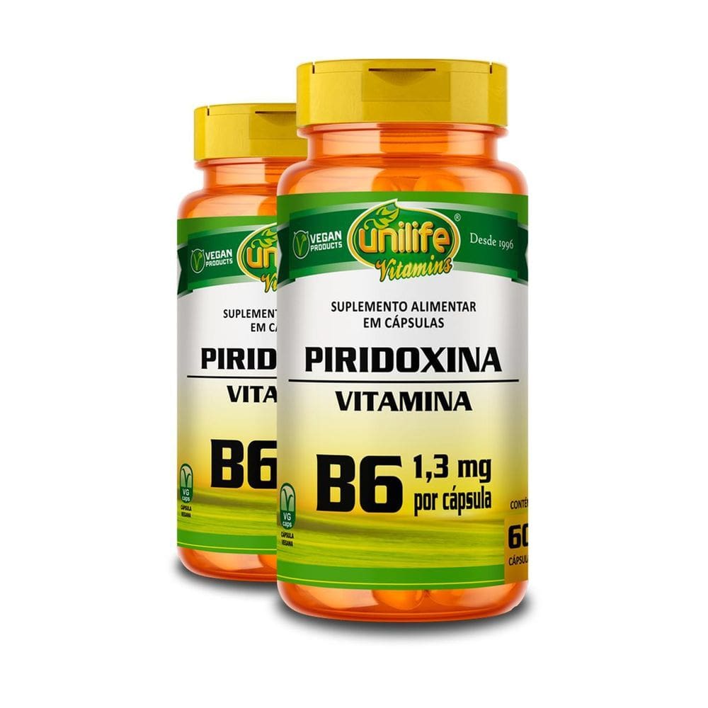 Kit 2 Vitamina B6 Piridoxina Unilife 60 Cápsulas