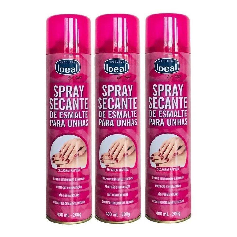 2X Kit 3 Unidades Spray Secante De Esmalte 400Ml Ideal