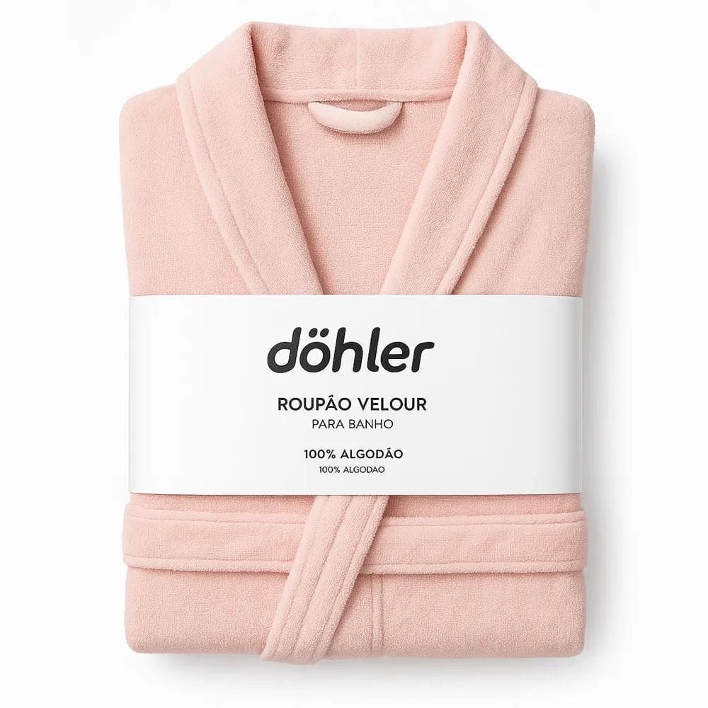 Roupão De Banho Adulto Velour M - Dohler Rosa Claro 10501
