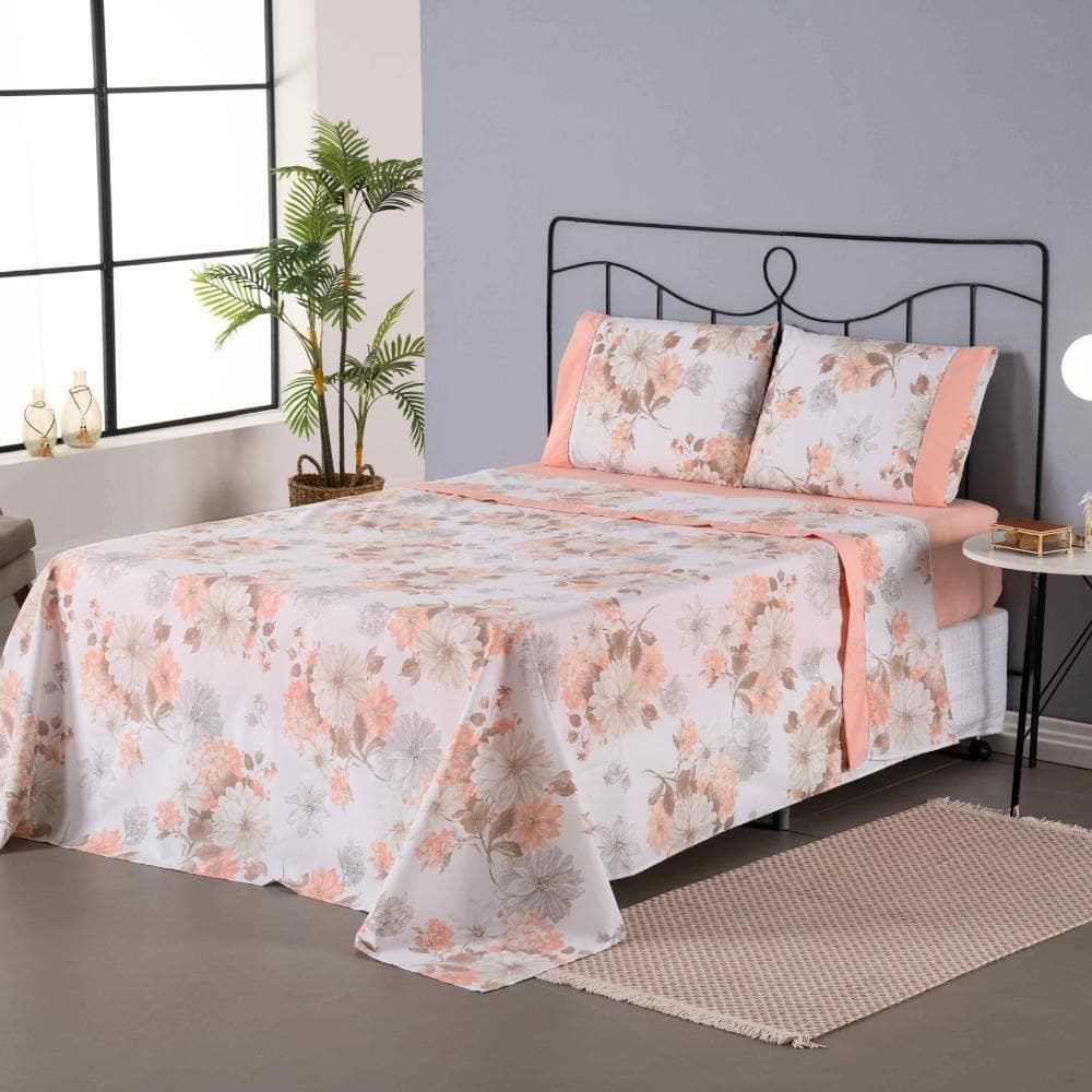 Jogo De Lençol Encantare Ponto Palito 3 Peças King Salmao