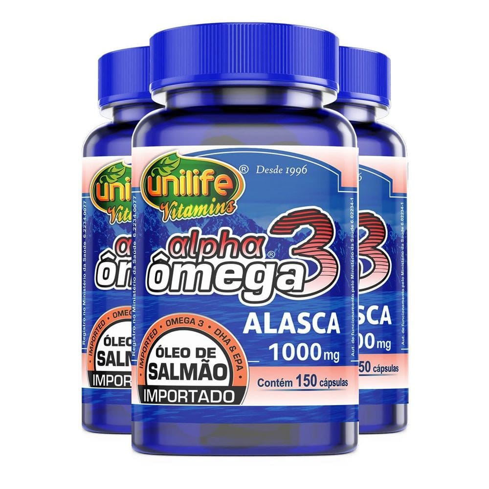 Kit 3 Ômega 3 Alpha Óleo De Salmão Unilife 1000Mg 150 Caps