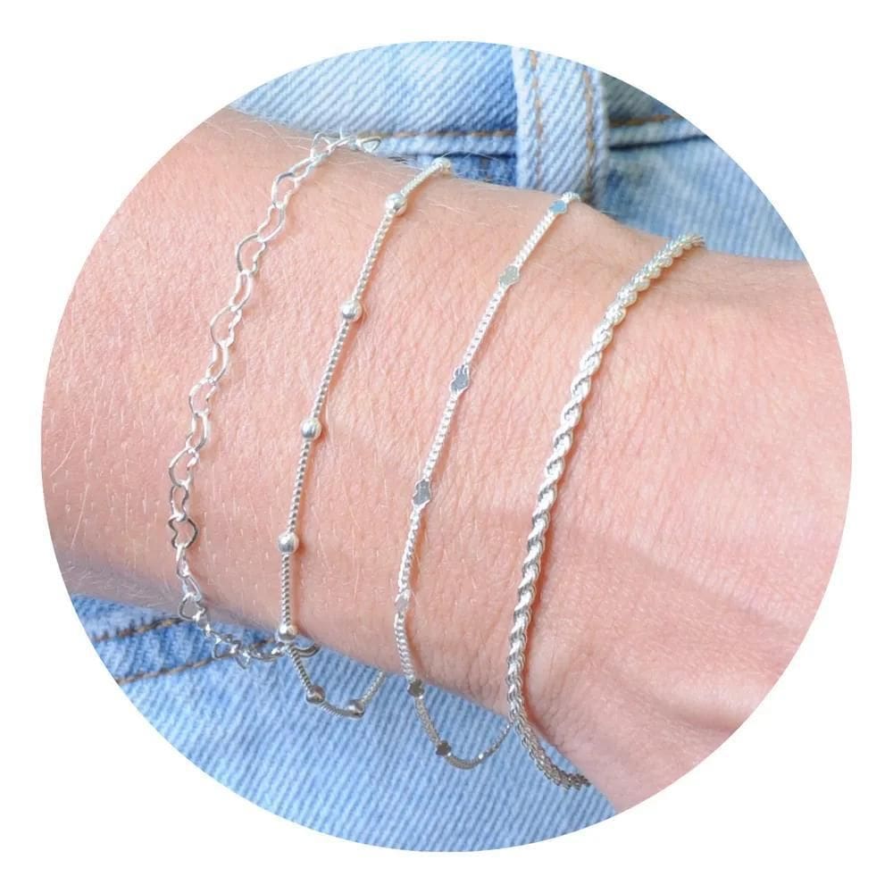 2X Kit Pulseiras Feminina Banhada A Prata 925 Mix 04 Pulseir